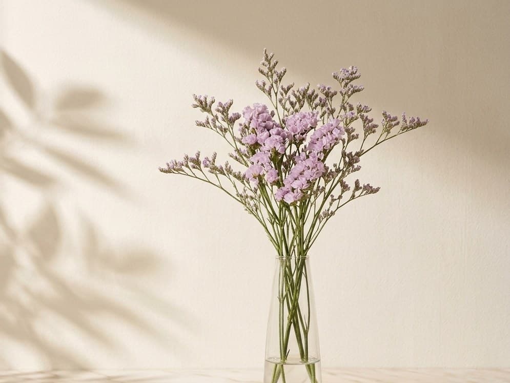 Lilac limonium in a glass vase